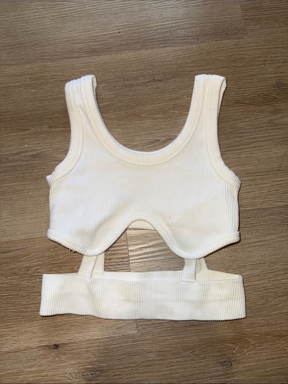 DYNAMIC Sexy Stretchy Bandage Style White Ribbed Cutout Crop Tank